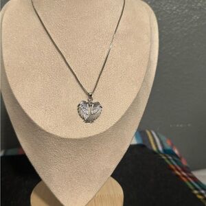 Angel Wings Heart Pendant & Necklace Silver